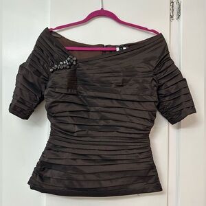 Tadashi Shoji Dark Brown Pleated Blouse